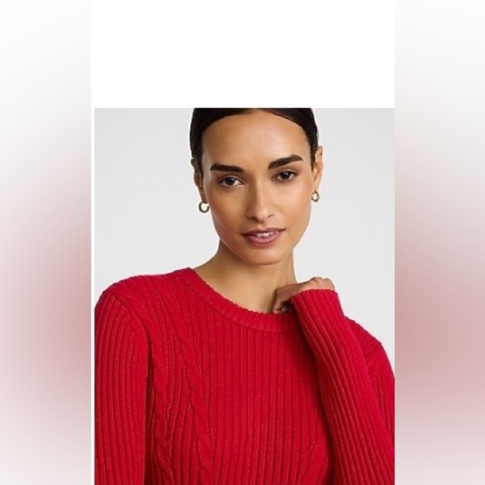 Express Red Cable-Knit Crewneck Sweater